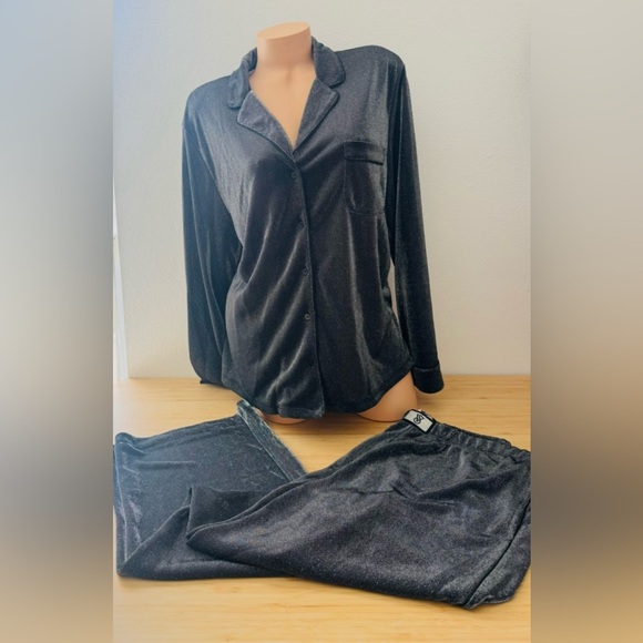 Victoria's Secret Pajama Luxury Set Shimmer Knit Sleepwear 2pc Black - Picture 7 of 12